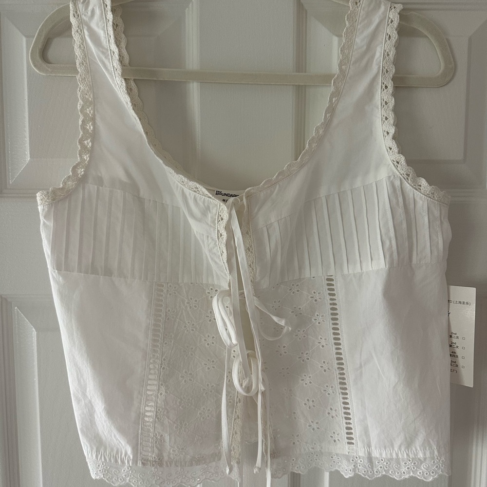 NEW White Tie-Front Lace Trimmed Women's Tank